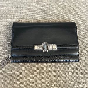 BRIGHTON • Black Croc Embossed Leather Ornate Wallet• Vintage Piece